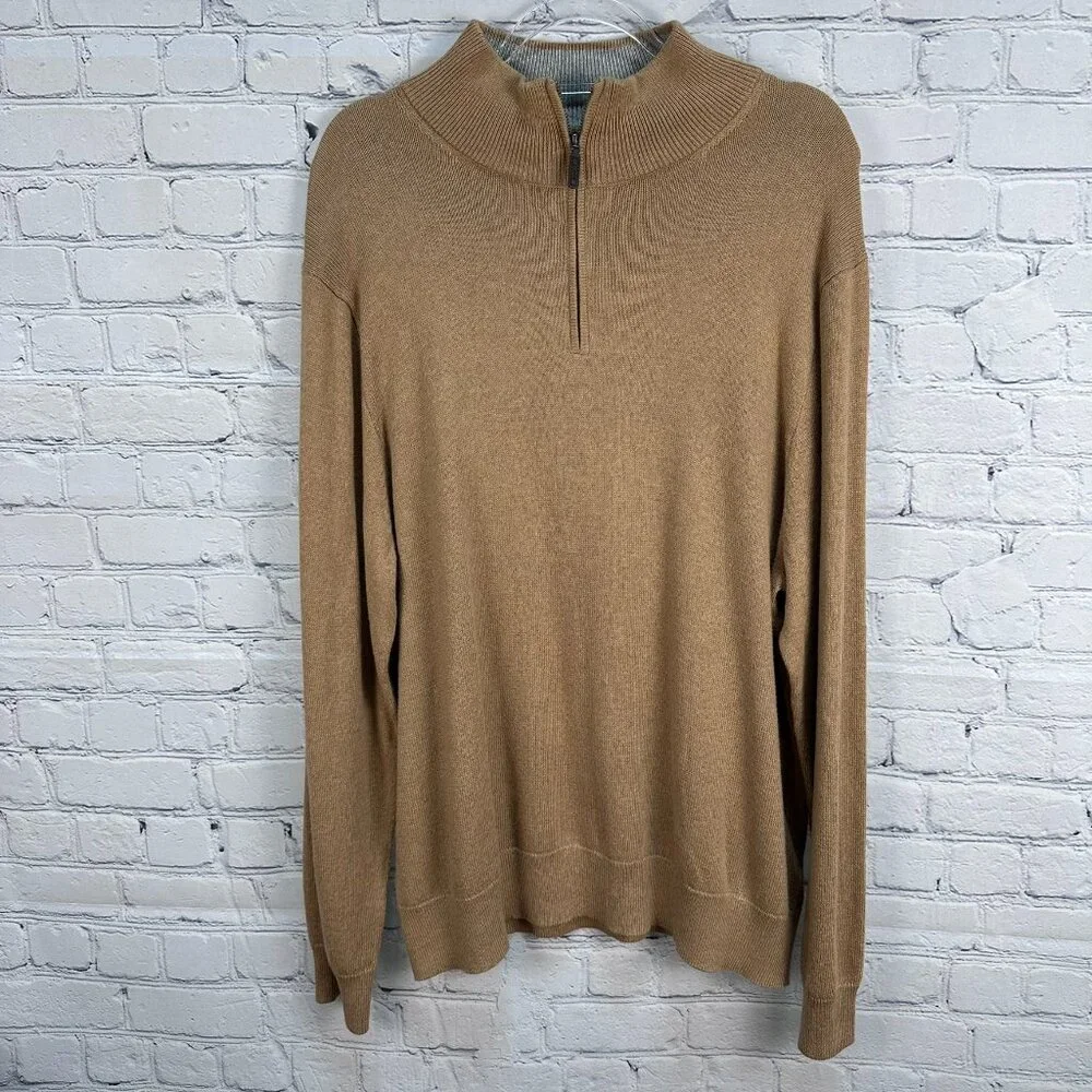 J. Crew Men's Cotton Half Zip Mock Neck Knit Pullover Sweater Top Size XXL Brown
